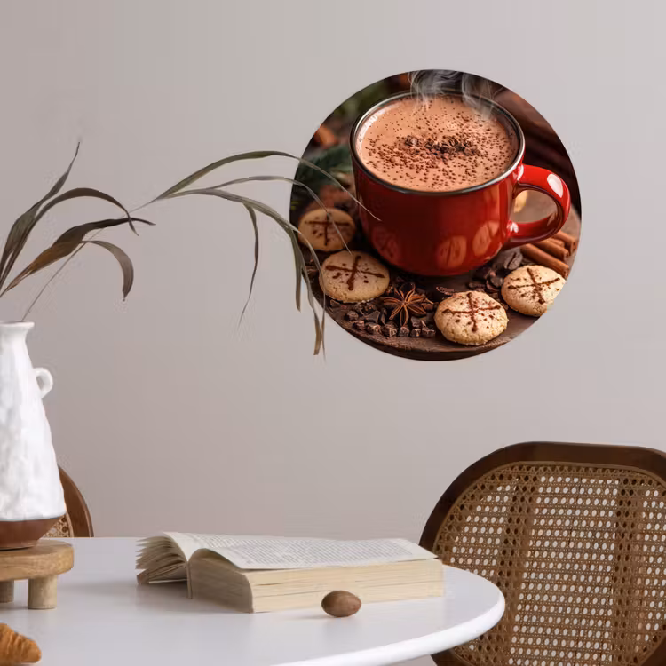Chocolademelk - Mok - Winter - Kerst - Gezelligheid Wandcirkel behangsticker klein -sfeer3