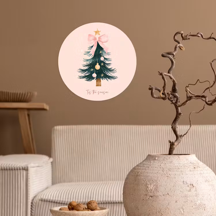 Christmas Season - Kerst - Kerstboom - Roze Wandcirkel behangsticker klein -sfeer1