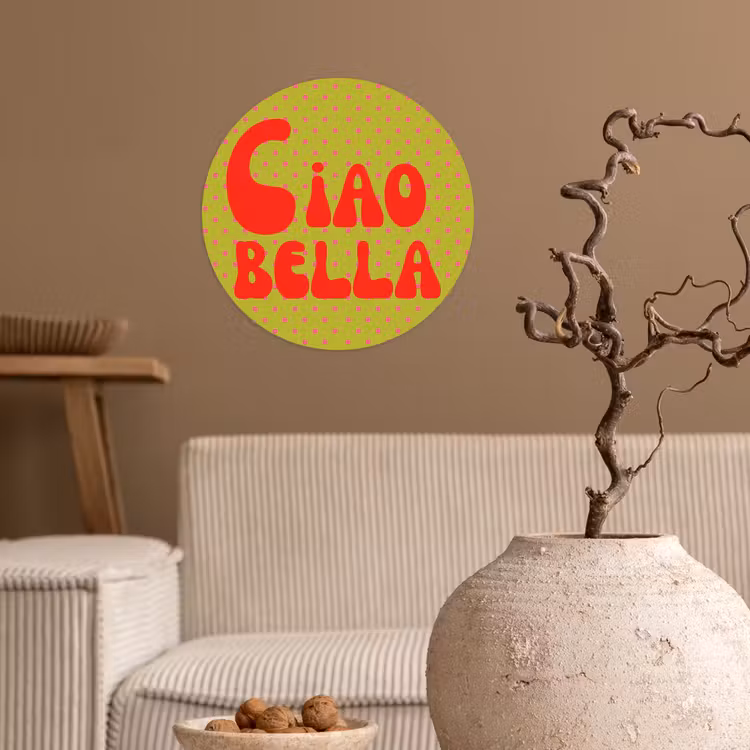 Ciao bella - Rood - Groen - Stippen Wandcirkel behangsticker klein -sfeer1