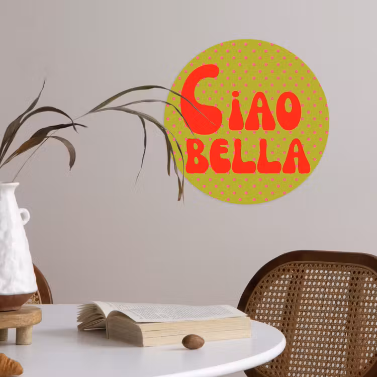 Ciao bella - Rood - Groen - Stippen Wandcirkel behangsticker klein -sfeer3