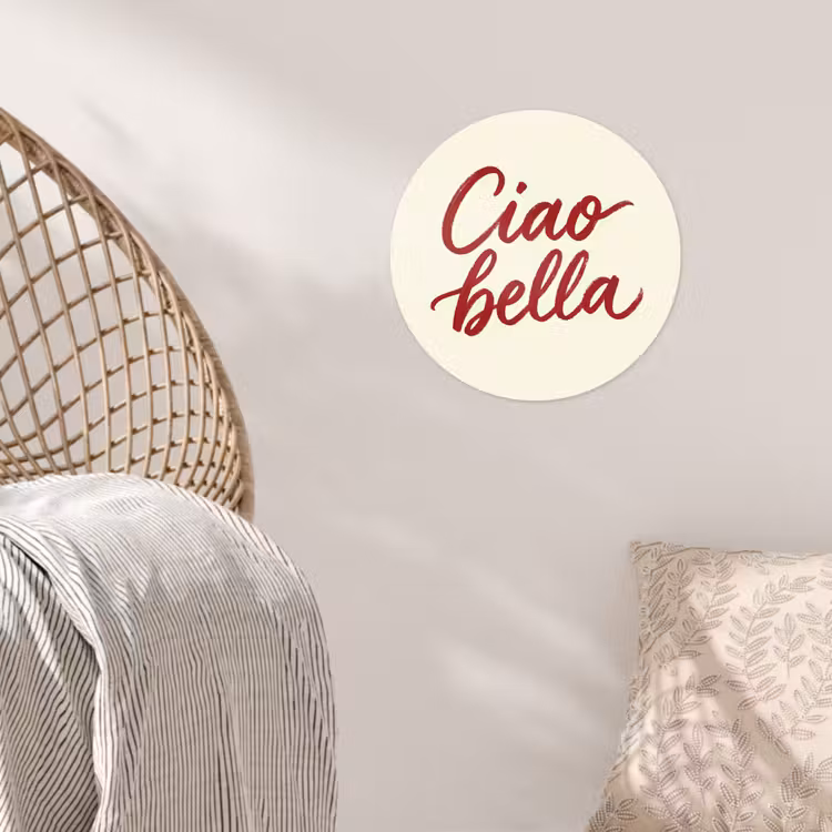 Ciao bella - Rood - Wit - Minimalistisch Wandcirkel behangsticker klein -sfeer4