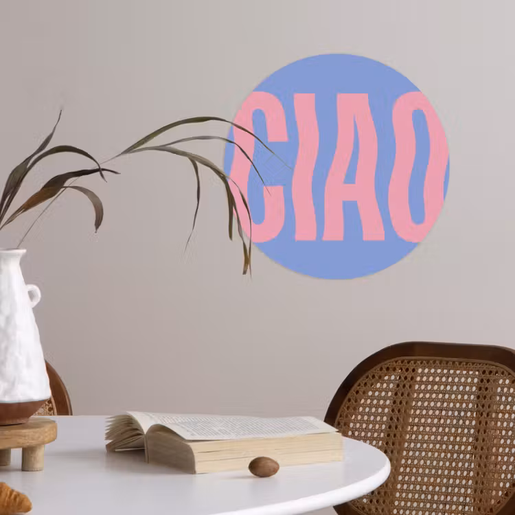 Ciao - Roze - Blauw - Golvend Wandcirkel behangsticker klein -sfeer3
