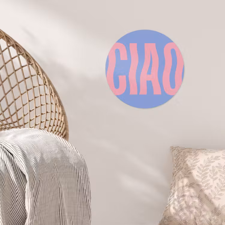 Ciao - Roze - Blauw - Golvend Wandcirkel behangsticker klein -sfeer4