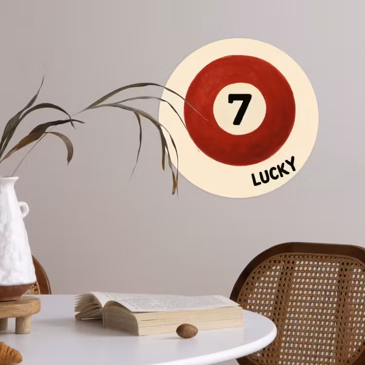Cirkel - Zeven - Lucky - Rood Wandcirkel behangsticker klein -sfeer3