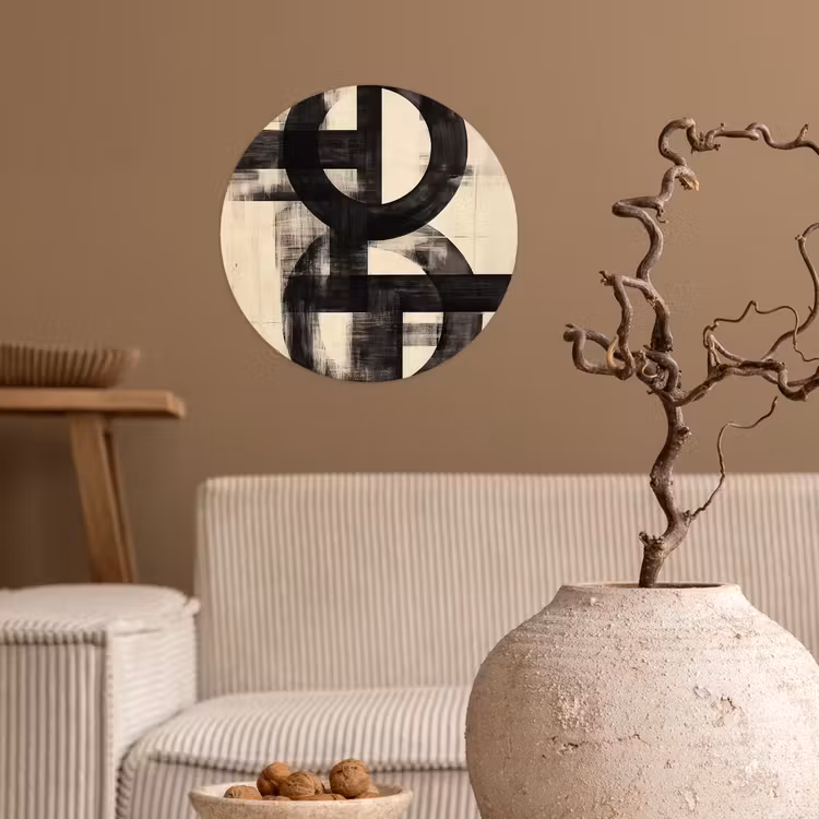 Cirkels - Balken - Zwart - Abstract Wandcirkel behangsticker klein -sfeer1