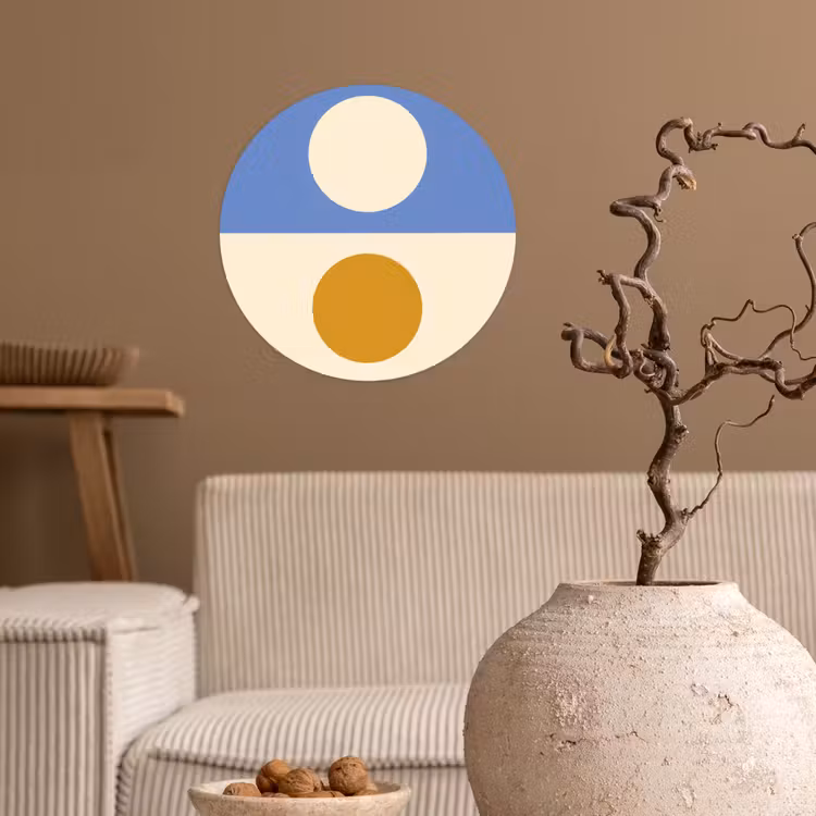 Cirkels - Symmetrisch - Wit - Blauw- Geel Wandcirkel behangsticker klein -sfeer1