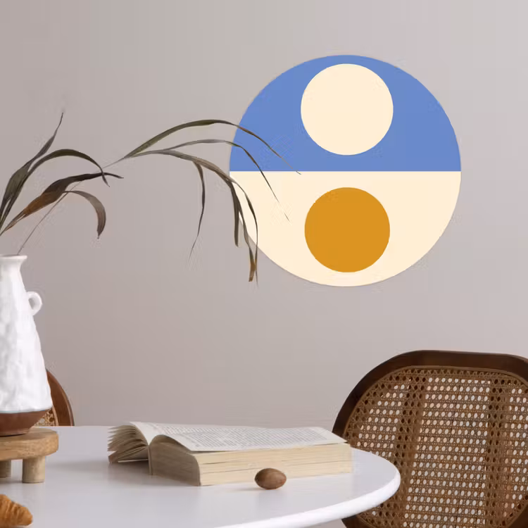 Cirkels - Symmetrisch - Wit - Blauw- Geel Wandcirkel behangsticker klein -sfeer3