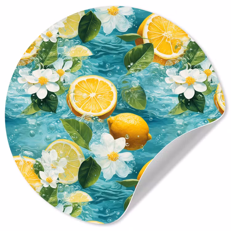 Citroen - Bloemen - Bruisend - Water Wandcirkel behangsticker klein 186 -3d