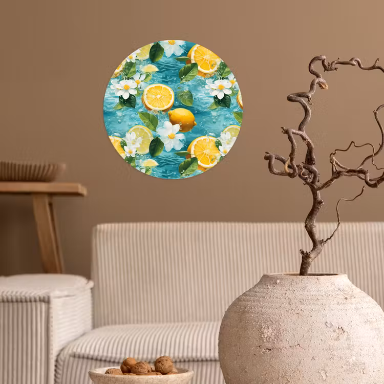 Citroen - Bloemen - Bruisend - Water Wandcirkel behangsticker klein 186 -sfeer1