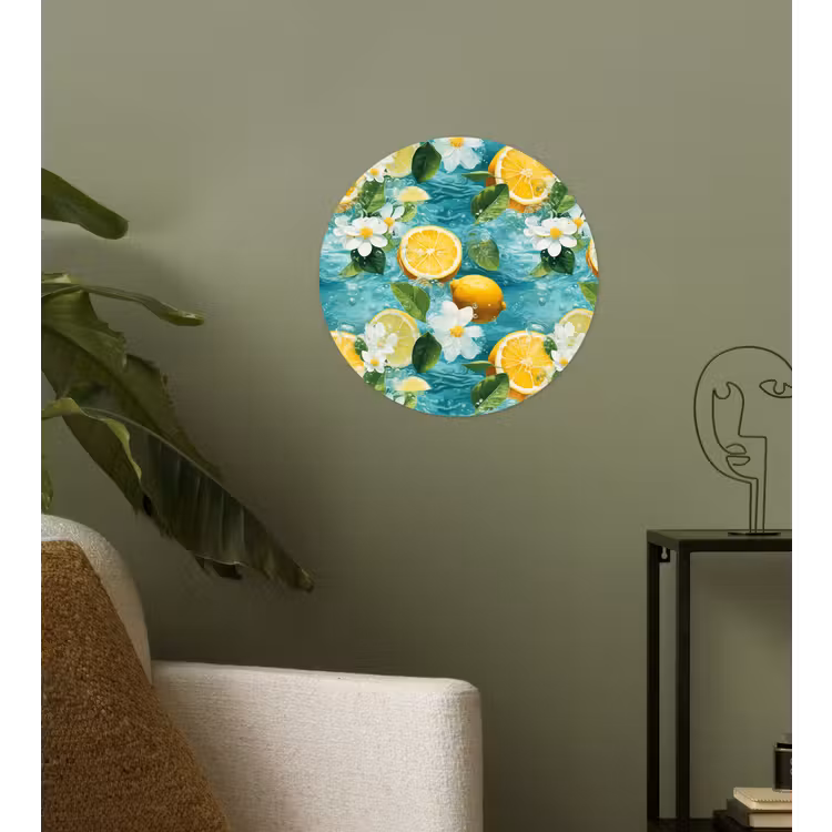 Citroen - Bloemen - Bruisend - Water Wandcirkel behangsticker klein 186 -sfeer2