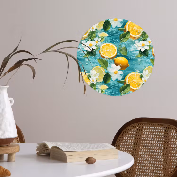 Citroen - Bloemen - Bruisend - Water Wandcirkel behangsticker klein 186 -sfeer3