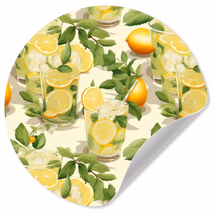 Citroen - Drankje - Glas - Munt Wandcirkel behangsticker klein 186 -3d