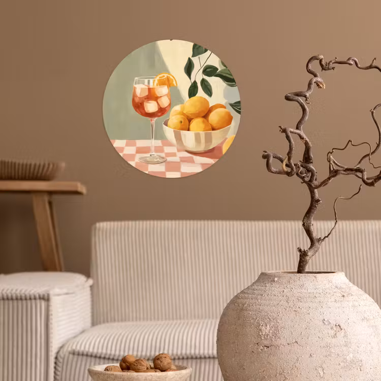 Citroenen - Glas - Tafelkleed - Geblokt Wandcirkel behangsticker klein -sfeer1