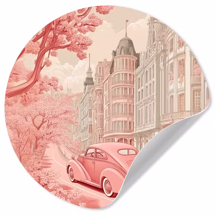 City - Car - Pink Wandcirkel behangsticker klein -3d