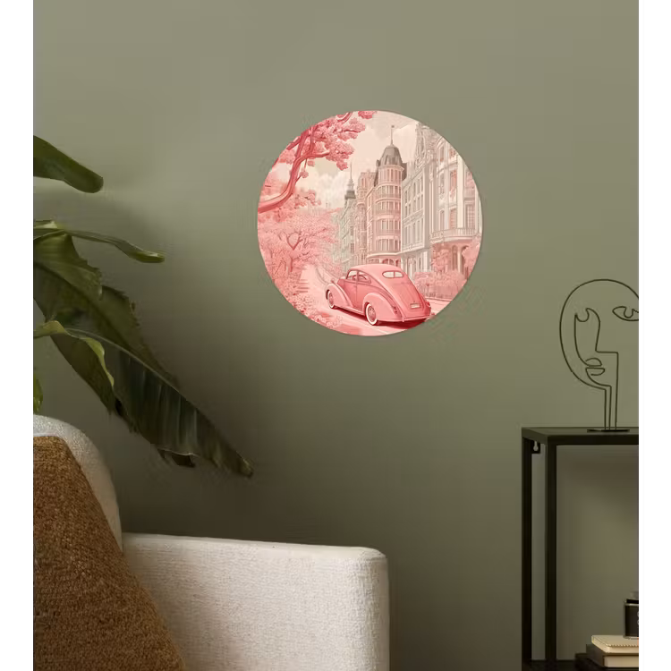 City - Car - Pink Wandcirkel behangsticker klein -sfeer2