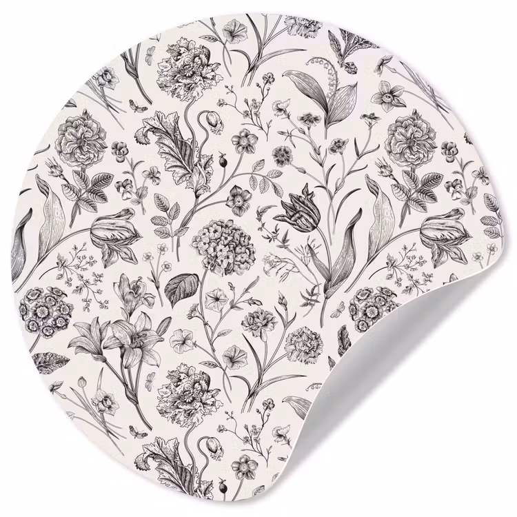 Classic - Black - White - Floral Wandcirkel behangsticker klein 186 -3d