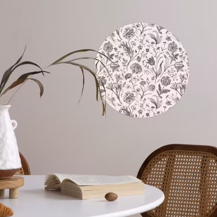 Classic - Black - White - Floral Wandcirkel behangsticker klein 186 -sfeer3