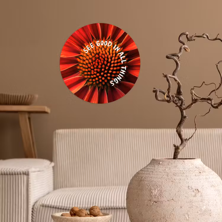 Close up - Bloem - Quote - Rood Wandcirkel behangsticker klein -sfeer1