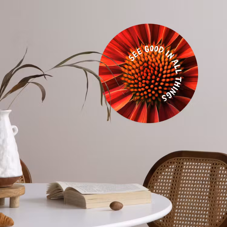 Close up - Bloem - Quote - Rood Wandcirkel behangsticker klein -sfeer3