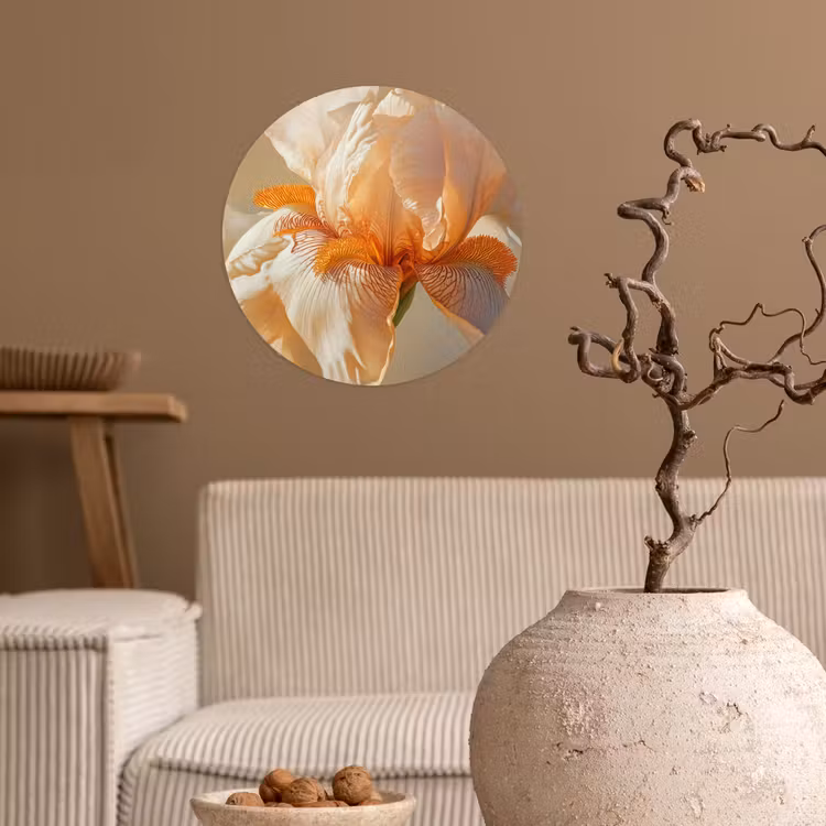 Close up - Oranje - Iris Wandcirkel behangsticker klein -sfeer1