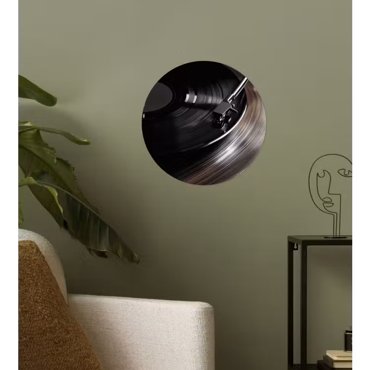 Close-up - Vinylplaat - Platenspeler - Zwart Wandcirkel behangsticker klein -sfeer2