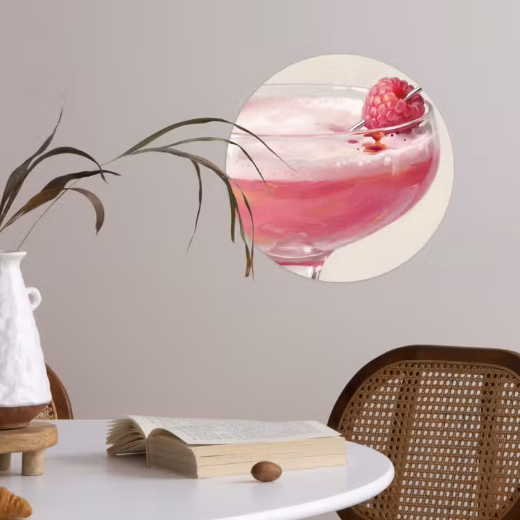 Cocktail - Framboos - Drank - Modern - Roze Wandcirkel behangsticker klein -sfeer3