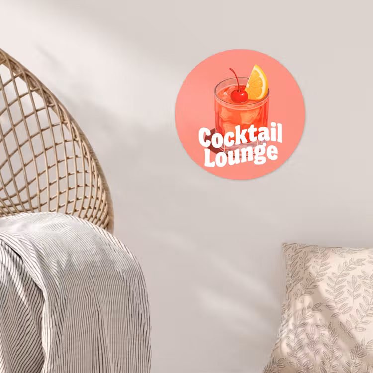 Cocktail Lounge - Glas - Koraal Wandcirkel behangsticker klein -sfeer4