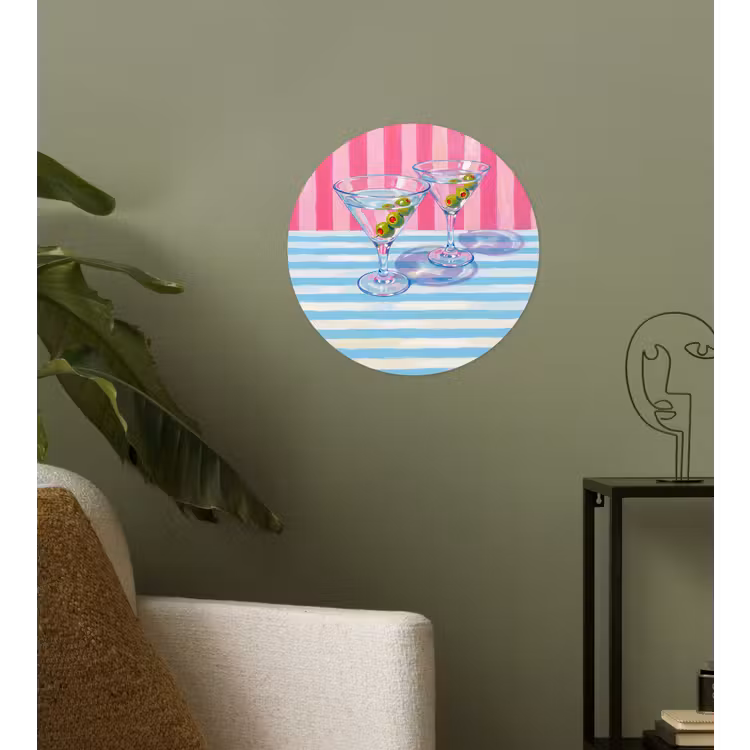 Cocktail - Olijven - Kunst - Modern - Roze Wandcirkel behangsticker klein -sfeer2