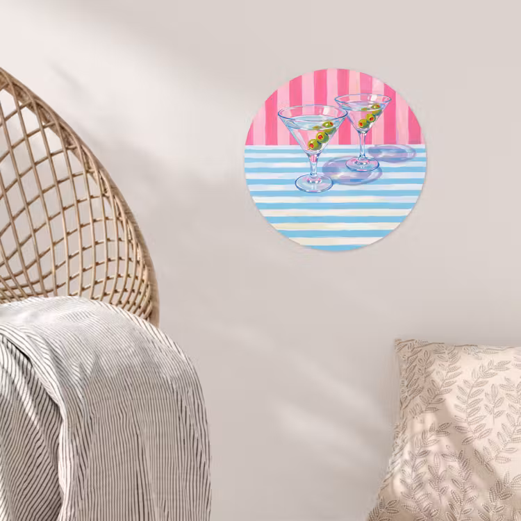 Cocktail - Olijven - Kunst - Modern - Roze Wandcirkel behangsticker klein -sfeer4