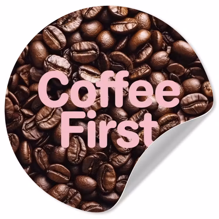 Coffee First - Koffiebonen - Roze Wandcirkel behangsticker klein -3d