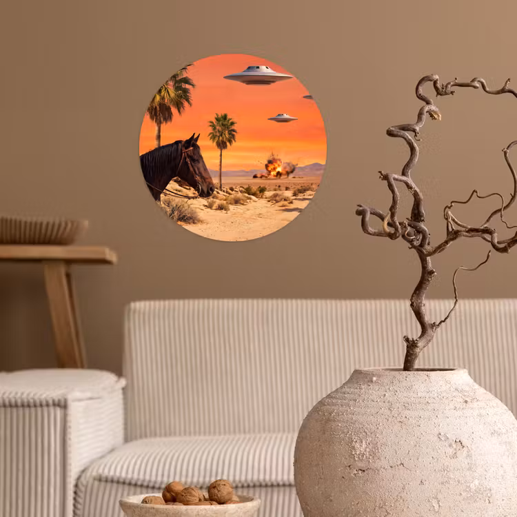 Behangcirkel - Cowboy - Paard - Woestijn - Cowboy - Paard - Woestijn Wandcirkel behangsticker klein