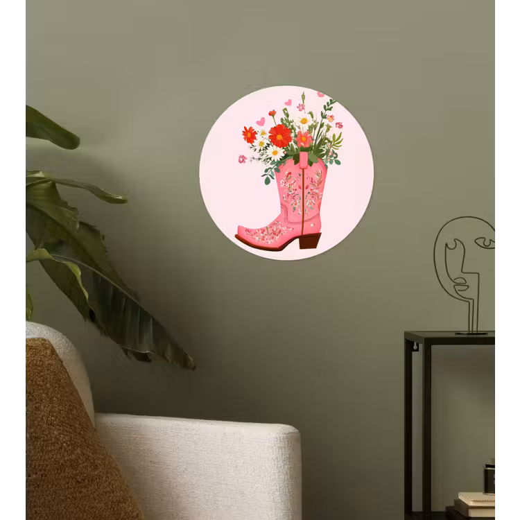 Cowboylaarzen - Roze - Boeket - Bloemen Wandcirkel behangsticker klein -sfeer2