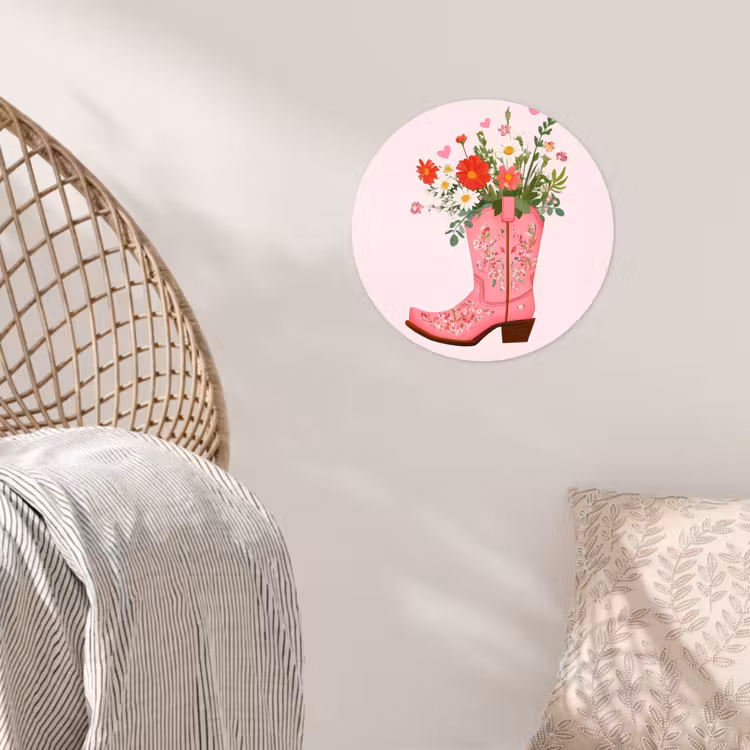 Cowboylaarzen - Roze - Boeket - Bloemen Wandcirkel behangsticker klein -sfeer4