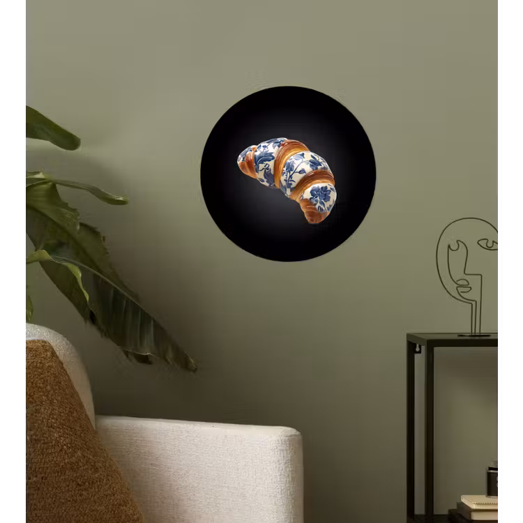 Croissant - Bloemenpatroon - Delftsblauw Wandcirkel behangsticker klein -sfeer2