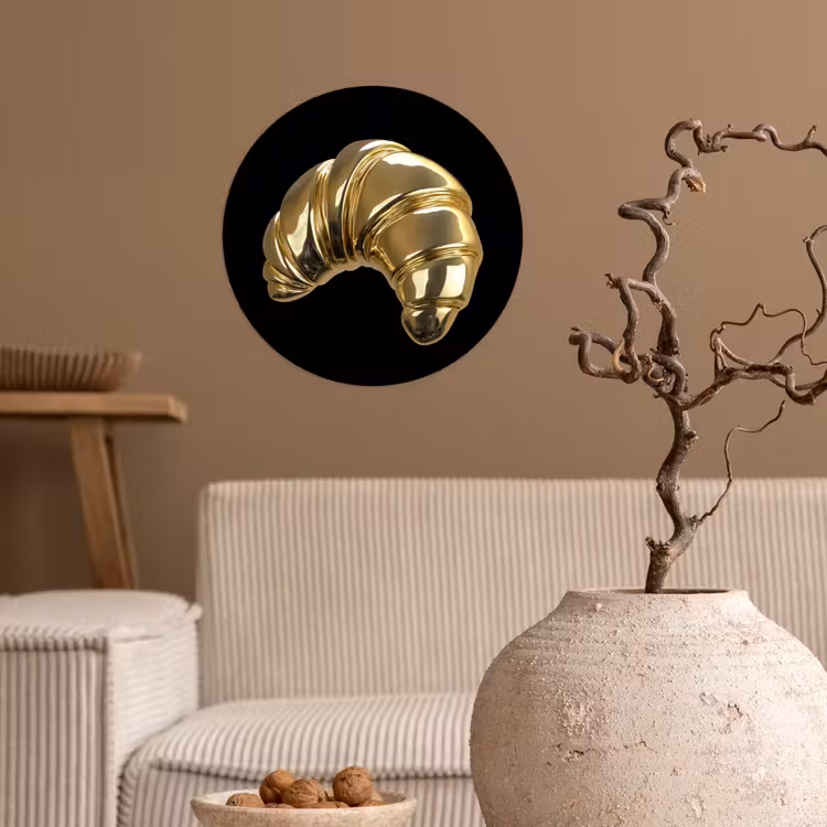 Croissant - Brood - Goud - Zwart Wandcirkel behangsticker klein -sfeer1