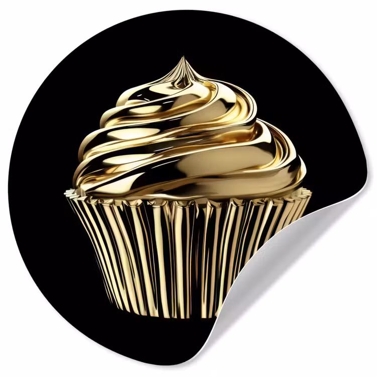 Cupcake - Eten - Goud - Zwart Wandcirkel behangsticker klein -3d
