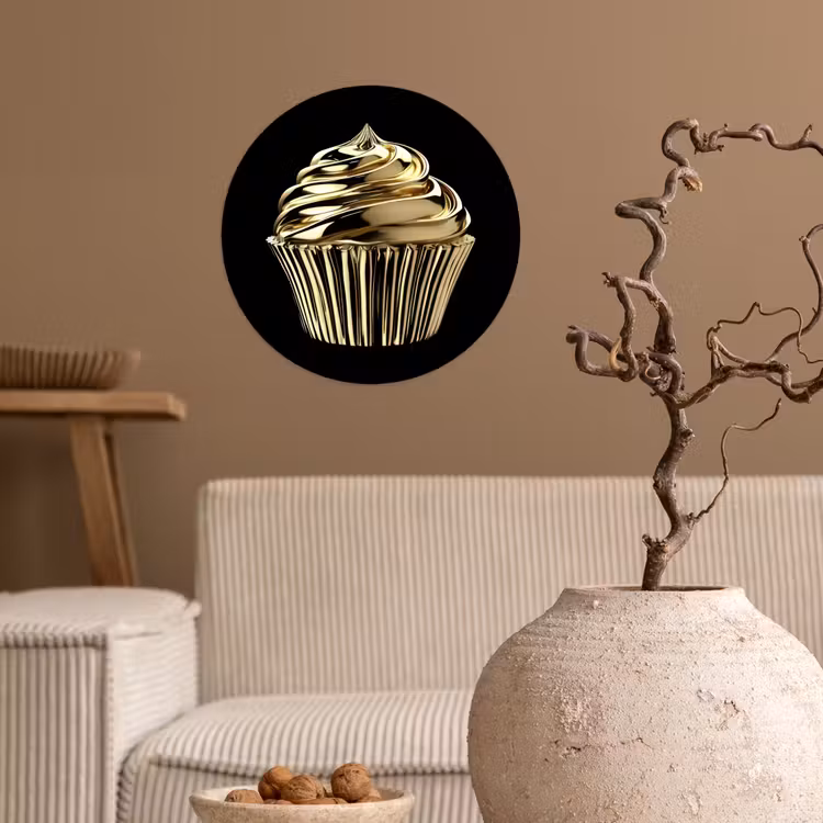 Cupcake - Eten - Goud - Zwart Wandcirkel behangsticker klein -sfeer1