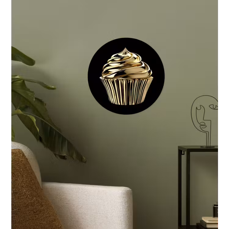 Cupcake - Eten - Goud - Zwart Wandcirkel behangsticker klein -sfeer2