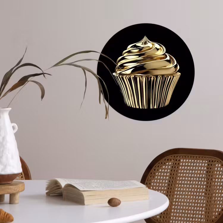 Cupcake - Eten - Goud - Zwart Wandcirkel behangsticker klein -sfeer3