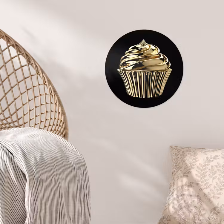 Cupcake - Eten - Goud - Zwart Wandcirkel behangsticker klein -sfeer4
