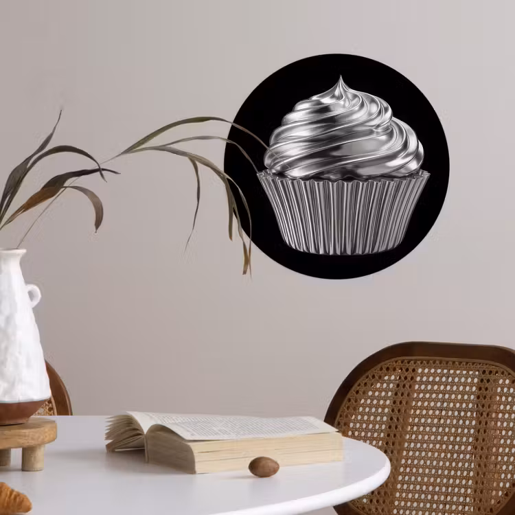 Cupcake - Luxueus - Zilver Wandcirkel behangsticker klein -sfeer3