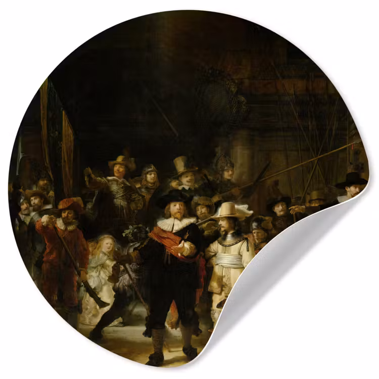 De Nachtwacht - Kunst - Oude meesters - Rembrandt Wandcirkel behangsticker klein -3d