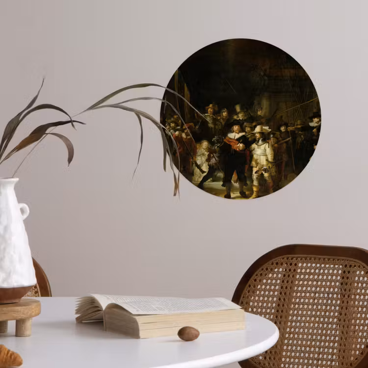 De Nachtwacht - Kunst - Oude meesters - Rembrandt Wandcirkel behangsticker klein -sfeer3