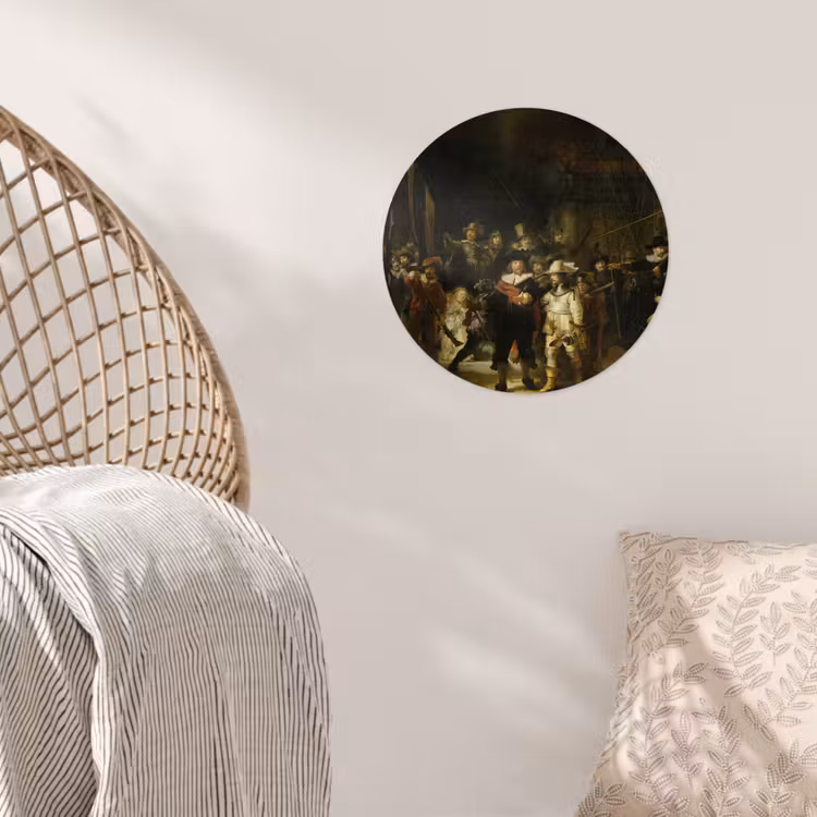 De Nachtwacht - Kunst - Oude meesters - Rembrandt Wandcirkel behangsticker klein -sfeer4