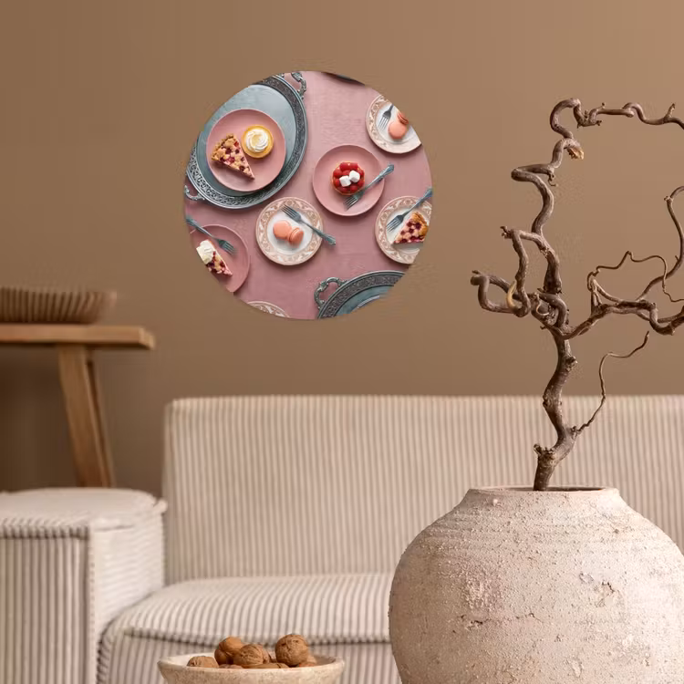 Dessert - Taart - Gebak - Zoet - Roze Wandcirkel behangsticker klein -sfeer1