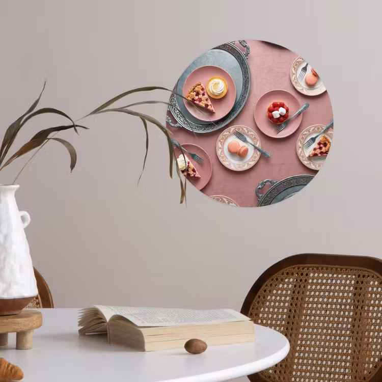 Dessert - Taart - Gebak - Zoet - Roze Wandcirkel behangsticker klein -sfeer3
