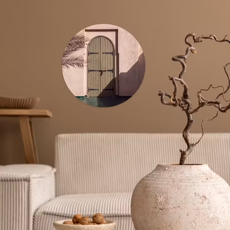 Deur - Hout - Architectuur - Groen - Rustiek Wandcirkel behangsticker klein -sfeer1