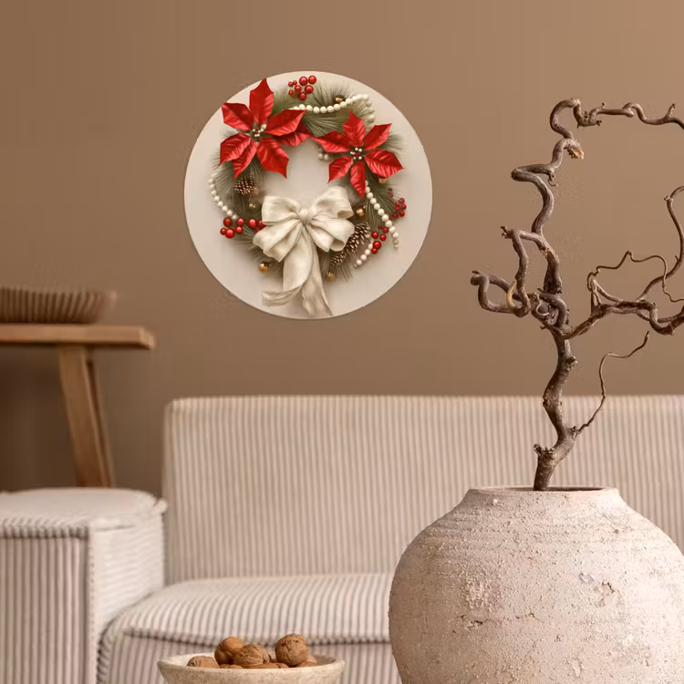 Deurkrans - Strik - Kerst - Rood - Groen Wandcirkel behangsticker klein -sfeer1