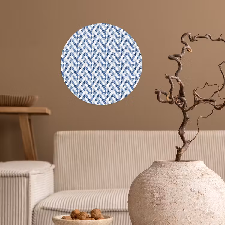 Diamant - Patroon - Blauw - Wit Wandcirkel behangsticker klein 186 -sfeer1