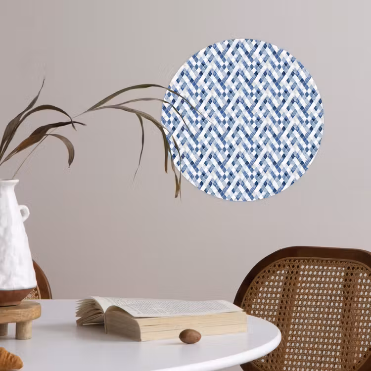 Diamant - Patroon - Blauw - Wit Wandcirkel behangsticker klein 186 -sfeer3